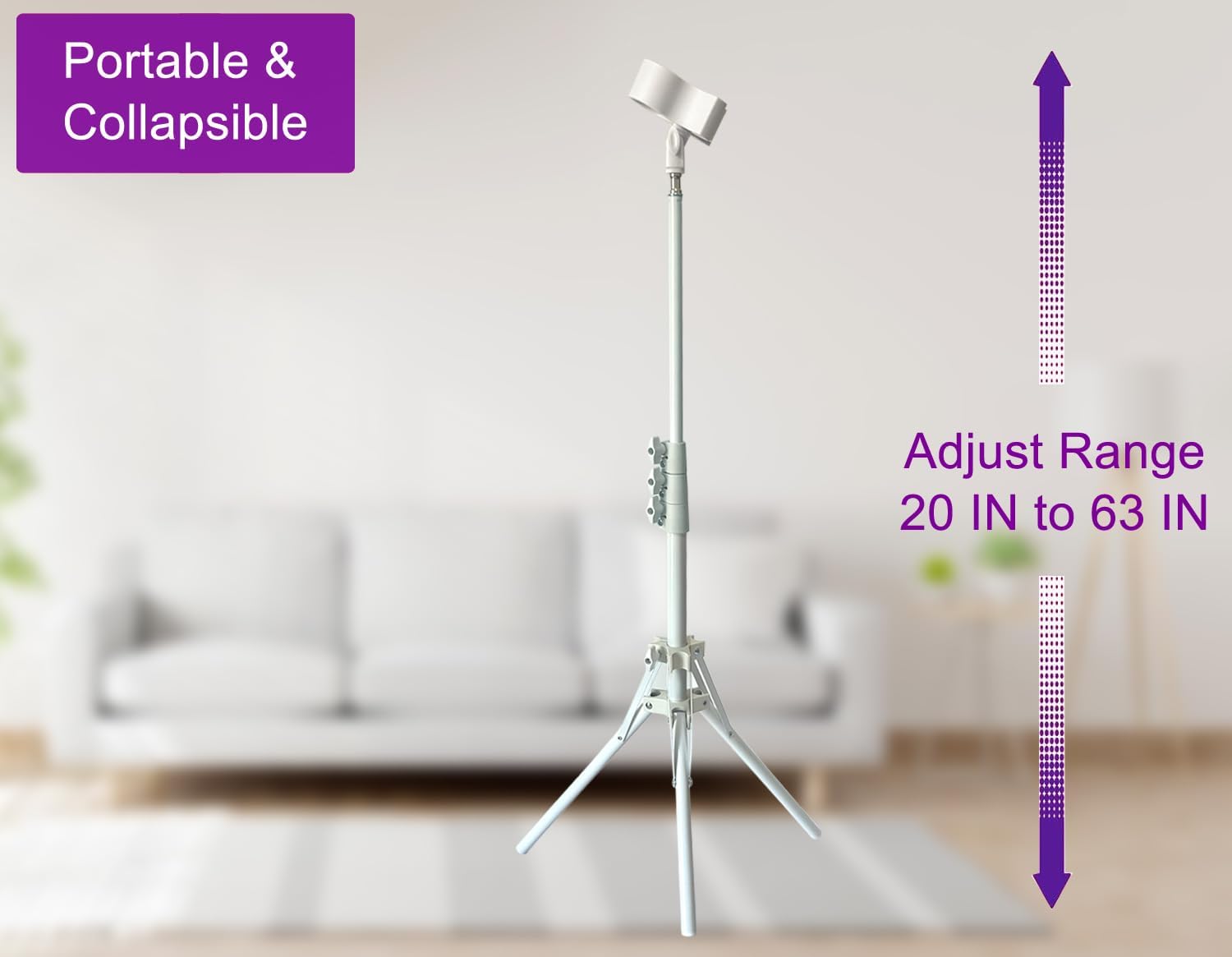 Purple River Hair Dryer Stand 20" to 63" Adjustable Blow Dryer Holder with Tripod and Universal Clip, Easy to Use, Hands Free Relieve Wrist Pain, Shoulder Periarthritis etc (White)