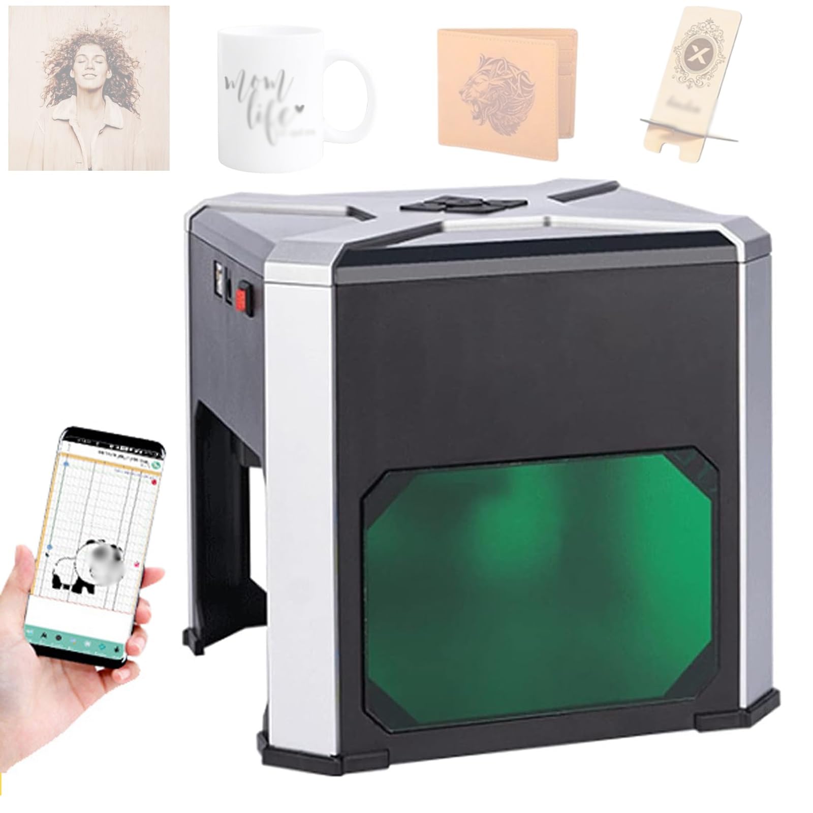 Przenośny grawer laserowy, 80 x 80 mm maszyna do cięcia drewna i papieru, sterowanie aplikacją dla Windows, Mac, iOS, Android