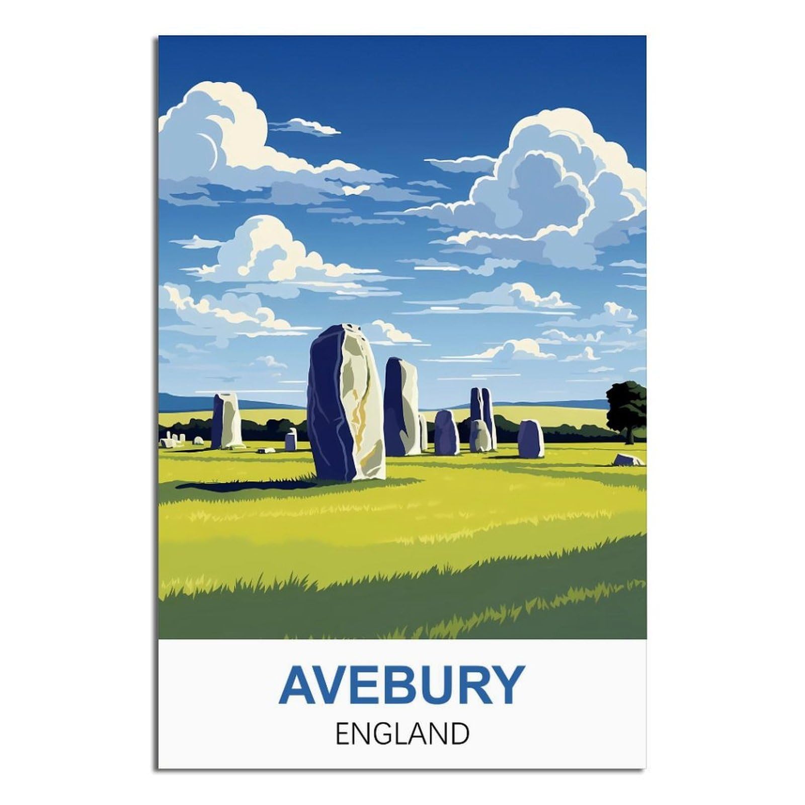 iPuzou Avebury England Vintage Travel Posters 08x12inch(20x30cm) Canvas Wall Decor, Wall Art Posters Prints Paintings Pictures for Living Room