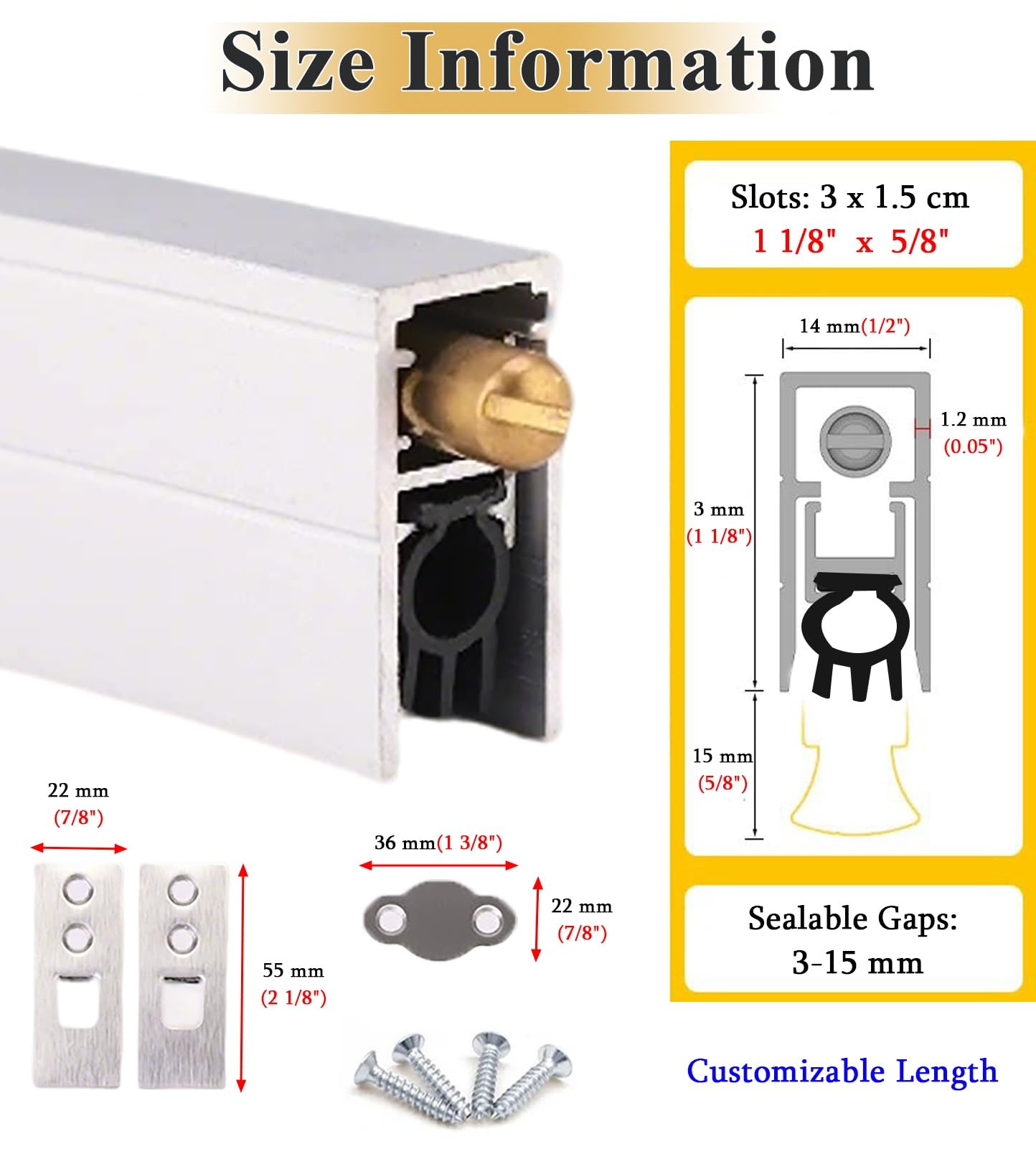 Spazzatura inferiore della porta automatica in alluminio | Diverse dimensioni for porte commerciali in legno: chiusura automatica a caduta(57in/145cm)