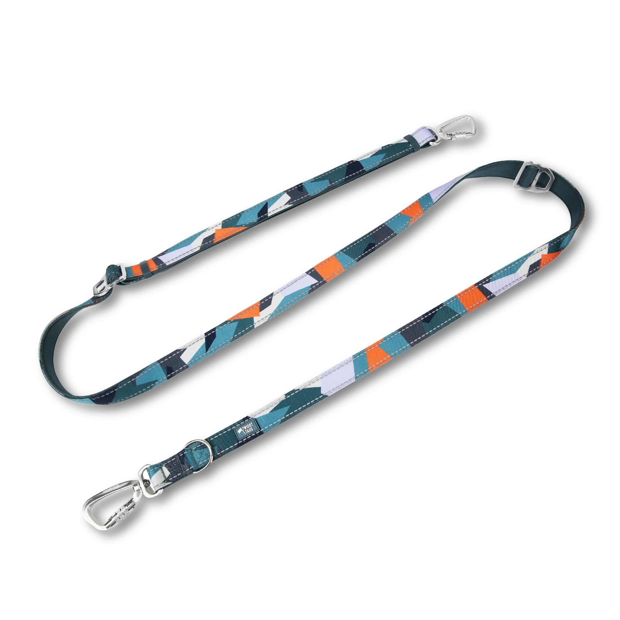 Twiggy Tags Multi-Way Double-Ended Training Lead| Strong Adjustable Hands-Free Dog Lead| Reflective, Locking Carabiner, Comfortable| Suitable For All Dog Breeds| 2.5-8ft (Ridge Multi-Coloured)