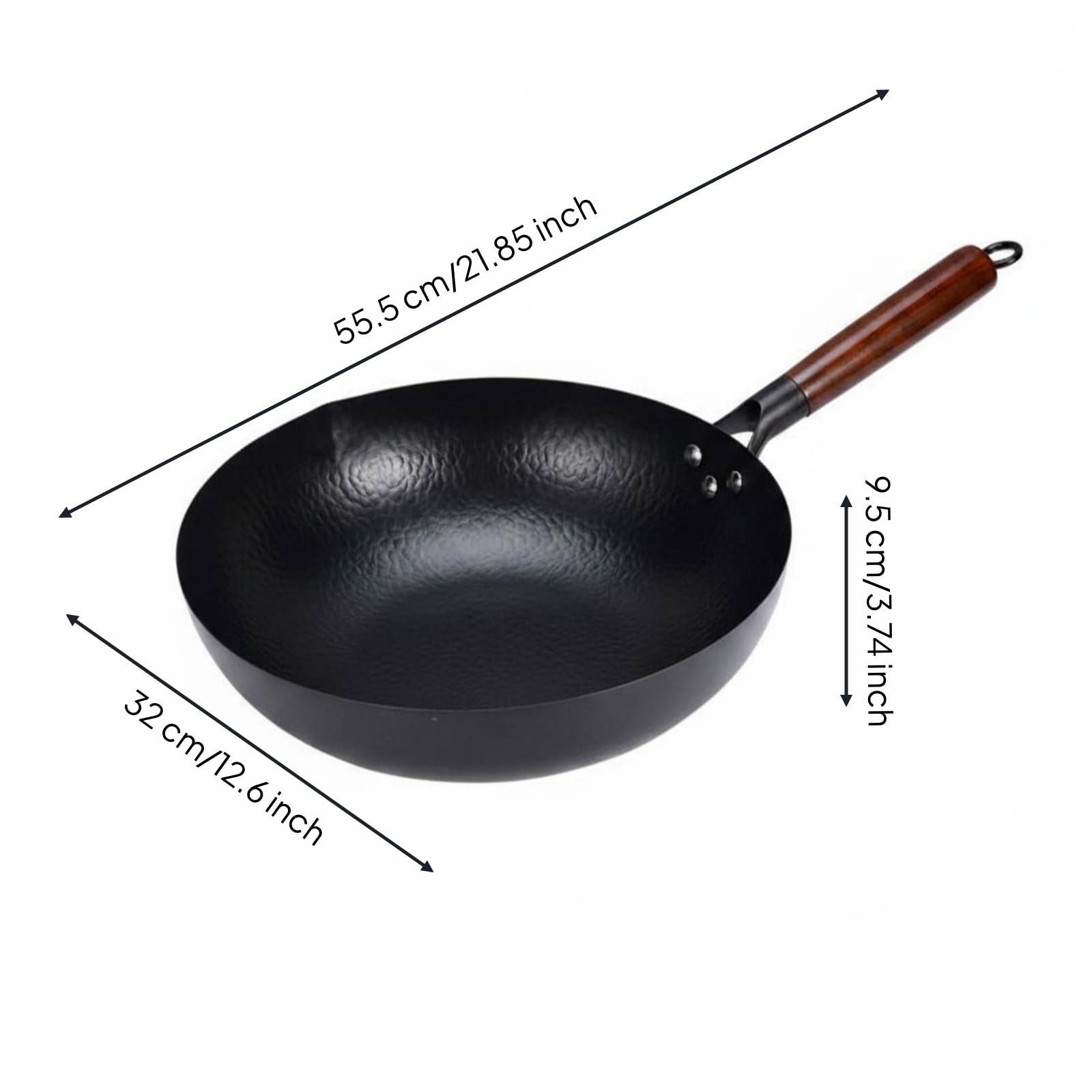 Wok de Hierro Forjado a Mano Sartén de Hierro Sartenes para Saltear Sartén Plana sin Recubrimiento Material Puro y Libre, Wok Tradicional Forjado De Hierro De 32cm Sin Tapa