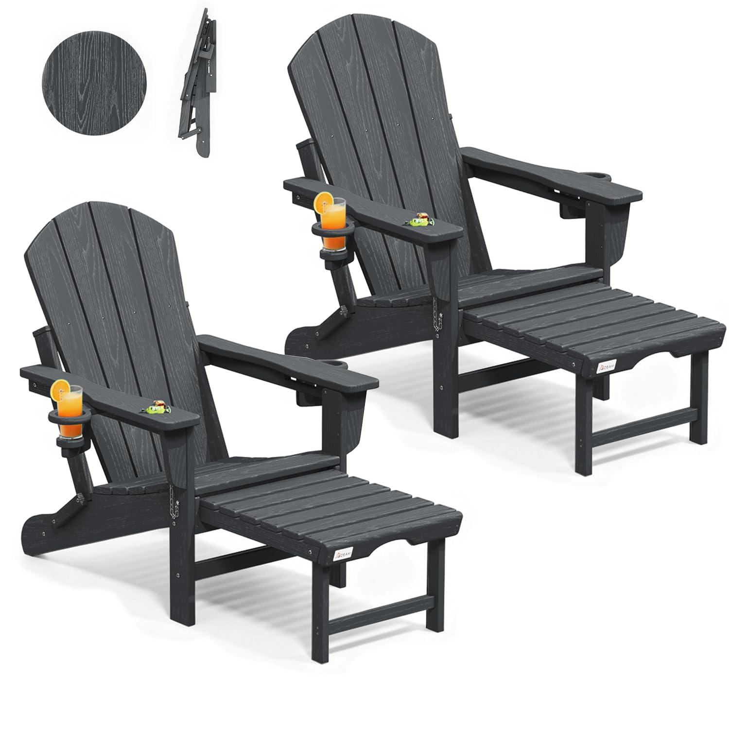Mdeam HDPE Folding Adirondack Chairs Set of 2, 400 lbs 2 Cup Holders