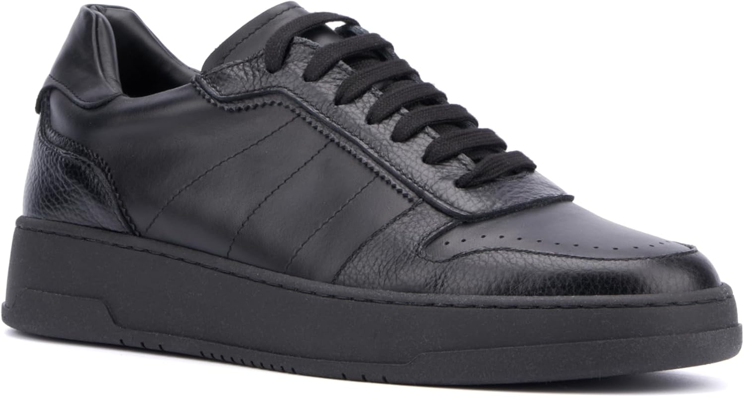Aquatalia Men's Cristo Sneakers Made in Italy, 70% Leather and 30% Tumbled Leather, Leather Lining, Round Toe, Rubber Outsole.