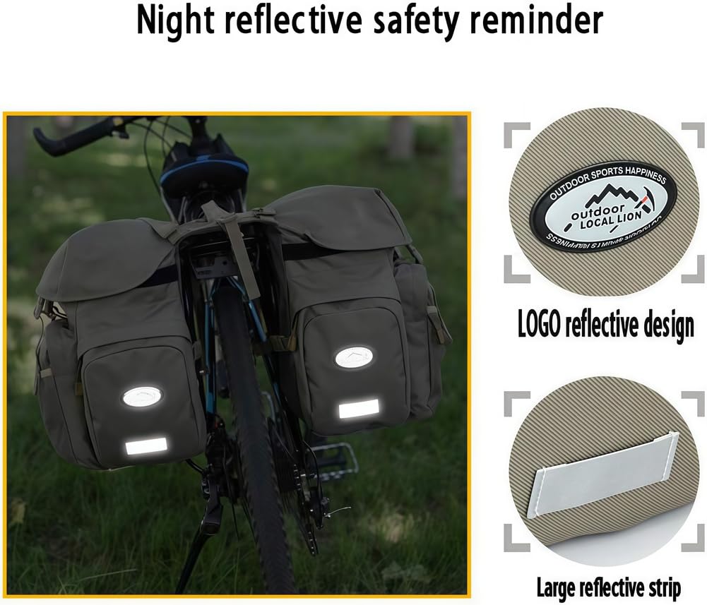 Sacoche Vélo Porte Bagage Arrière Imperméable, 50L Sacoche de Vélo Arrière avec Couverture, Réfléchissante, 600D Polyester, Double Vélo Sacoches pour Porte pour VTT, Électrique,Noir