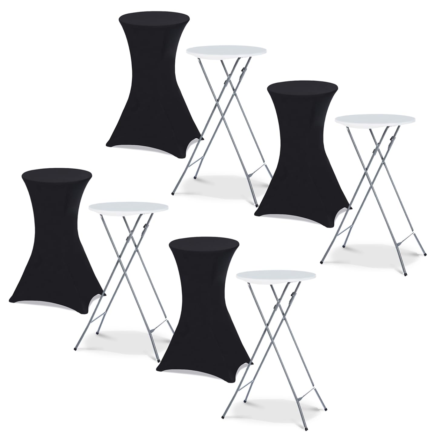 IDMarket - Set di 4 tavoli alti pieghevoli da 105 cm e 4 coperture nere