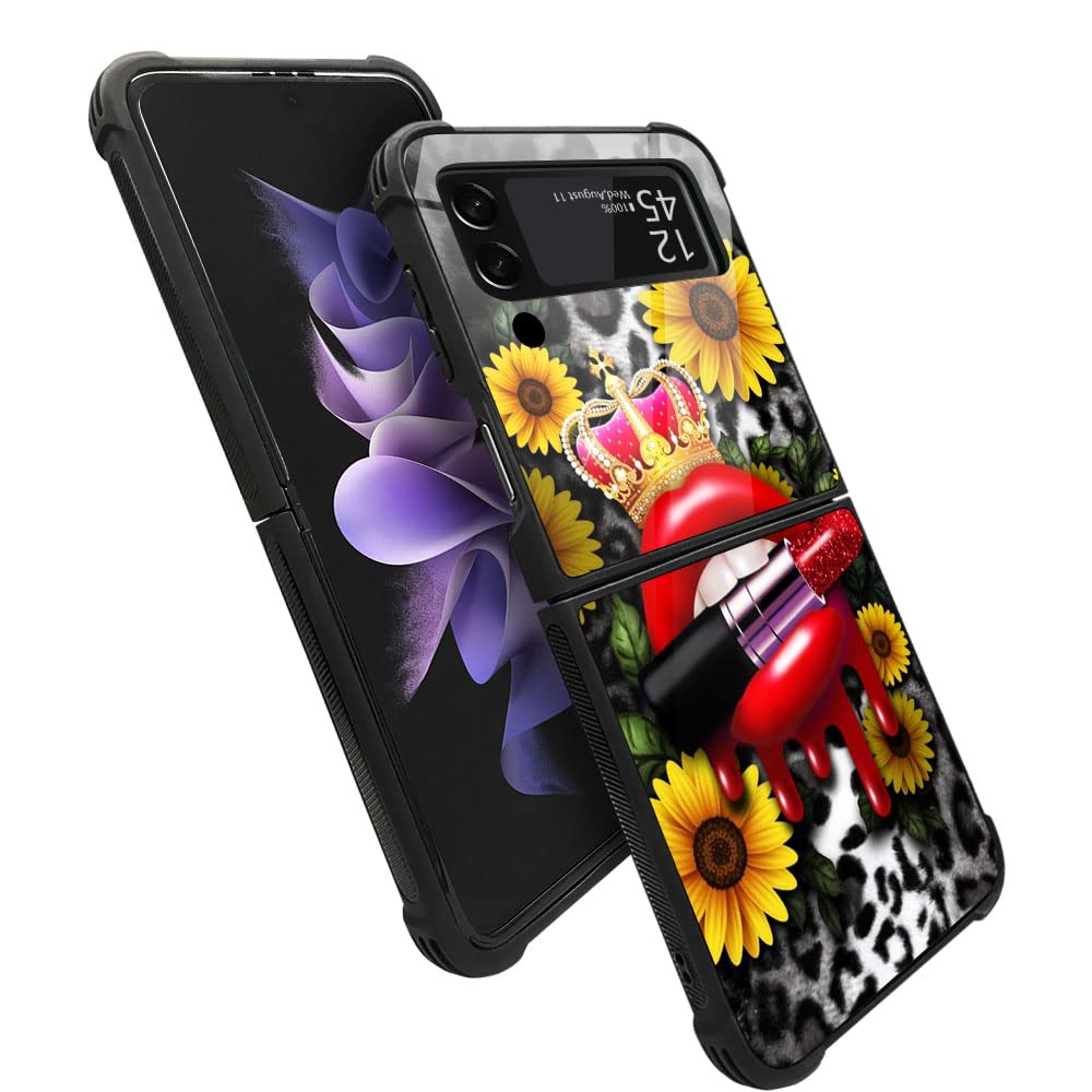 ZHEGAILIAN Case Compatible with Samsung Galaxy Z Flip4,Daisy Crown Leopard Lip Galaxy Z Flip4 Cases for Girls,Reinforced Corners Soft TPU Shockproof Case Compatible with Samsung Galaxy Z Flip4 6.7inch