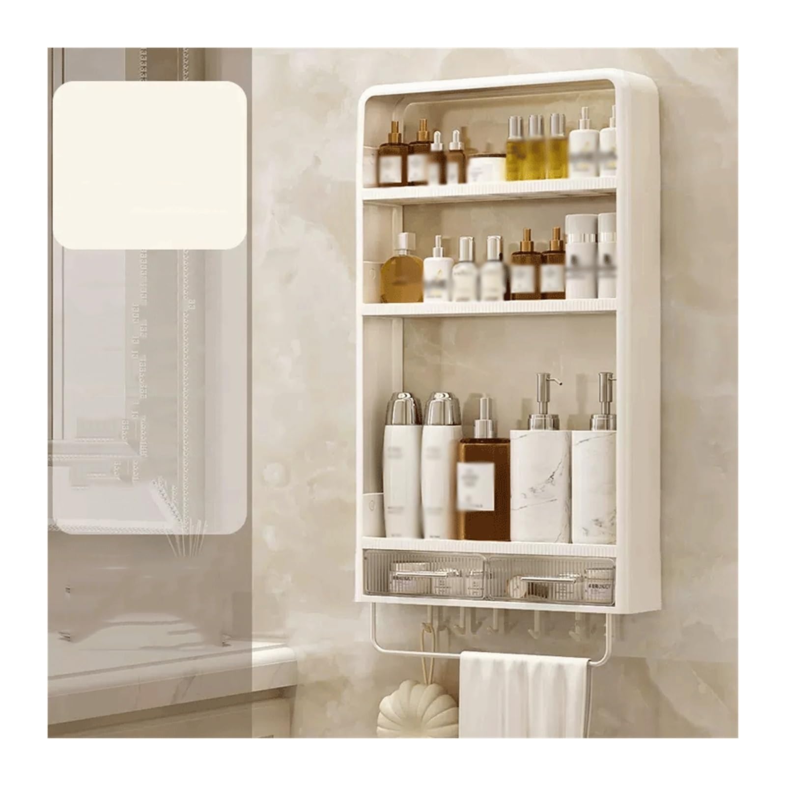 Shower Caddy Bathroom Storage Rack Three-Layer Wall-Mounted Plastic Storage Rack With Drawer And Towel Rack Wash Table Skin