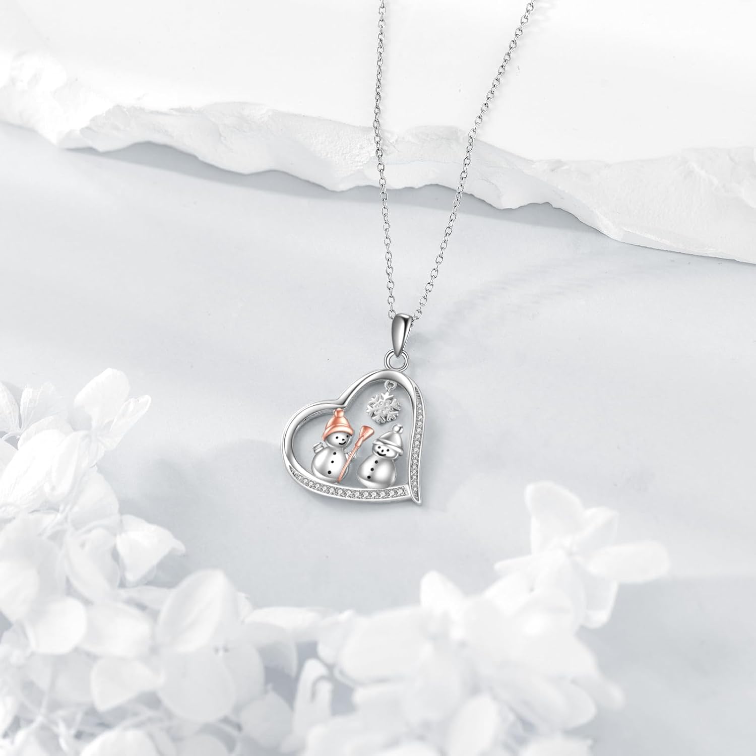 Snowman Christmas Gifts For Women 925 Sterling Silver Christmas Snowman Necklace Heart Snowman Jewelry
