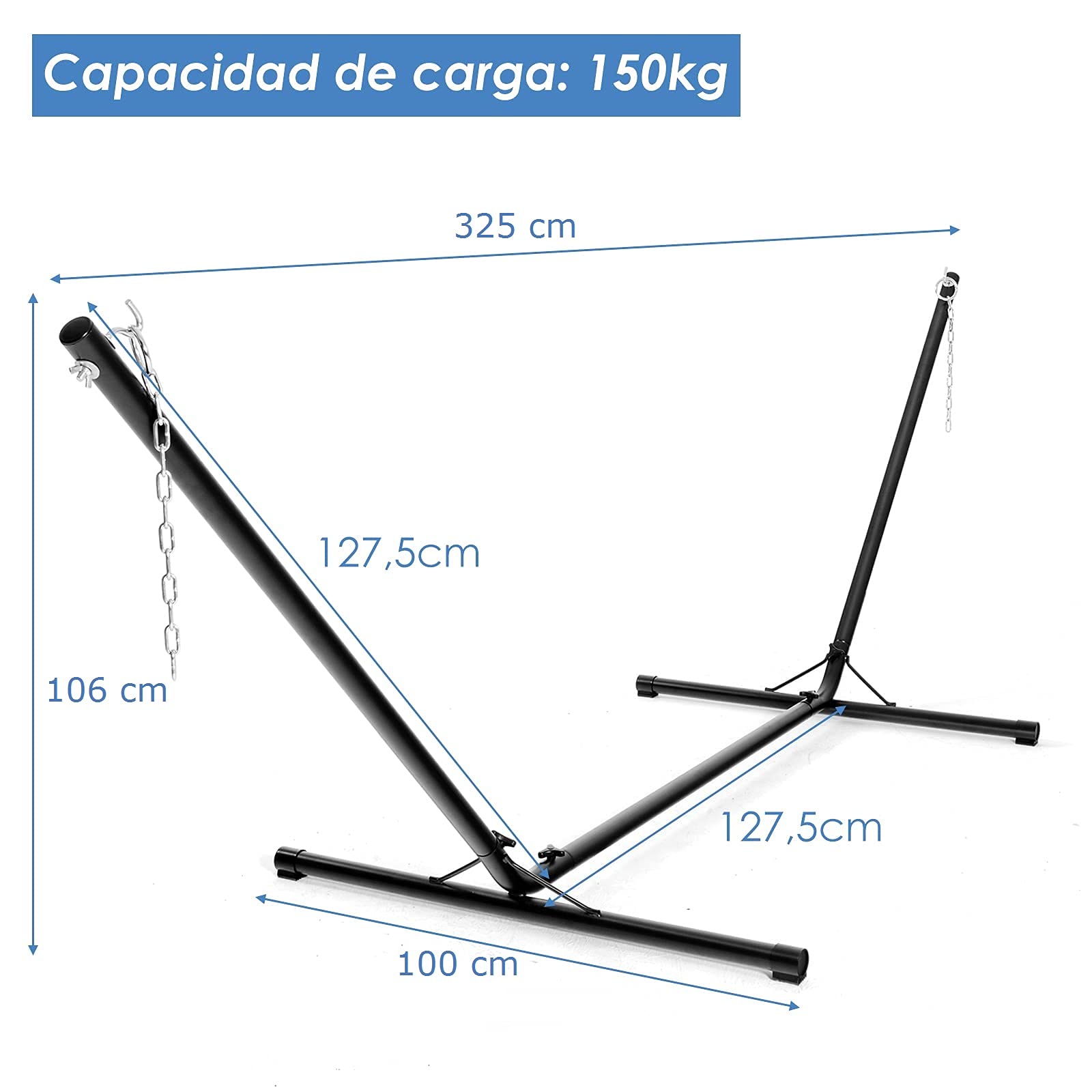 COSTWAY Soporte para Hamaca de Metal Hamaca Carga hasta 150kg para Patio Jardín Playa Camping (Solo Soporte, Sin Hamaca) Negro