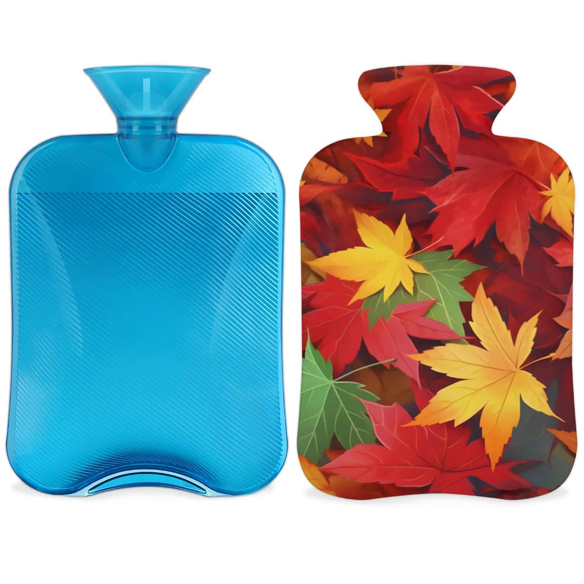 Hot Water Bottle with Soft Cover,2L Maple Leaf Hot Water Bag for Hot and Cold Compress, Hand Feet Warmer, Graffiti Rubber Hot or Cold Water Bottle Halloween Christmas Decorations