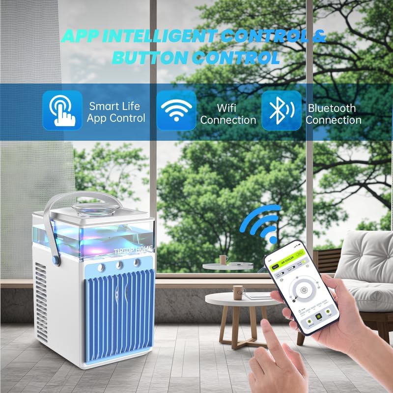 Portable Air Conditioners, 5 in 1 Rechargeable Mini Air Conditioner Evaporative Personal Cooler Humidifier with App Control, 800ML Mini AC Desktop Cooling Fan for Office Tent Bedro image 3