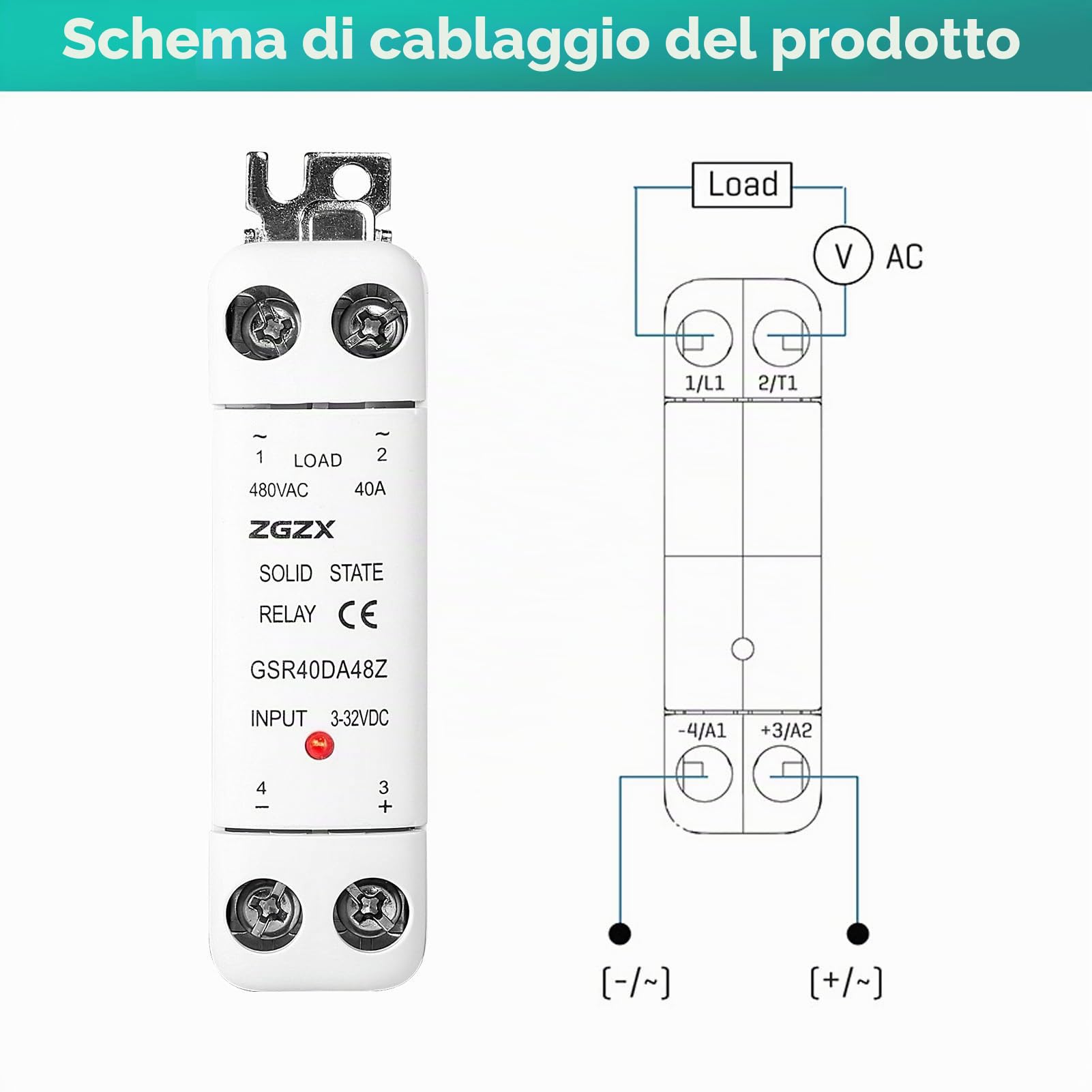 DEWIN Relè Stato Solido 12V,Relè a Stato Solido Monofase Rele di Stato Solido Modulare Rele SSR CA Tensione di Controllo 3-32V CC 480V CA 40A