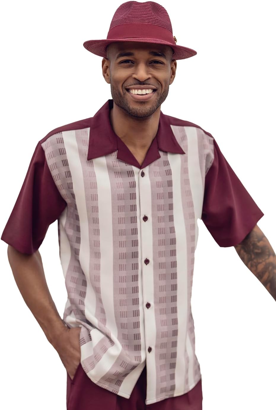 MONTIQUE Men's Walking Suit – Short Sleeve Button-Up Shirt & Relaxed-Fit Cuffed Pants - 2409