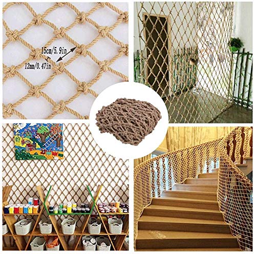 Protective net decoration / Hemp Rope Grid Decoration Net Ceiling Shed Net Climbing Net Partition Photo Wall Net Hanging Net Stair Protection Fence Net Child Safety Net Thick 12mm Mesh 15cm Jute
