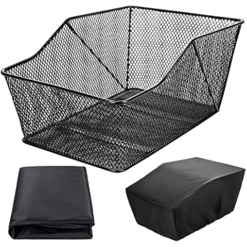 GOLETIO Rear Bike Basket with Waterproof Cover - Metal Wire Bicycle Cargo Storage Basket for Bike Rack Mount Cover