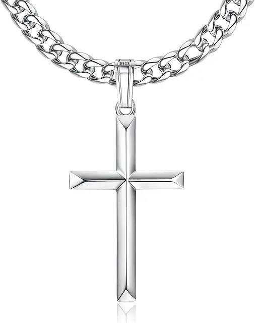 Diamond Cross Necklace: 925 Sterling Silver with Stainless Steel Chain for Men & Women