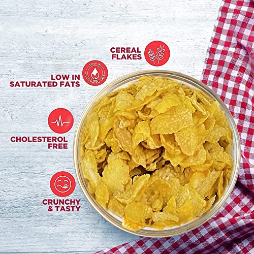 Image of 8AM Corn Flakes 500 Gram, 97% Corn, 99% Fat Free, No Cholesterol, Trans Fat, Artificial Additives, Vitamins B1, B2, B3, B6, B9, Iron, Calcium, Crunchy & Nutritious Cereal