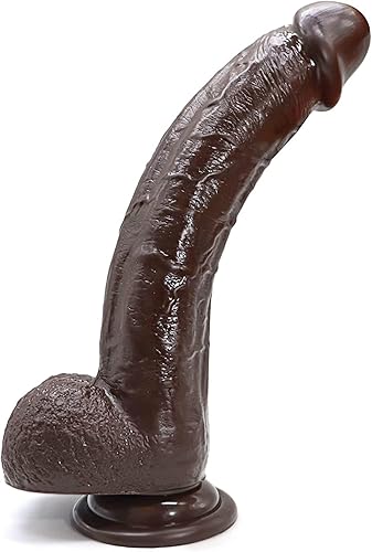 9.25 Inch Realistic Silicone Dildo Adult Sex Toys for Women, G Spot Stimulator with Strong Suction Cup for Hands-Free Play, Body-Safe Material Curved Shaft and Balls Lifelike Flexible Anal Dildo,Brown