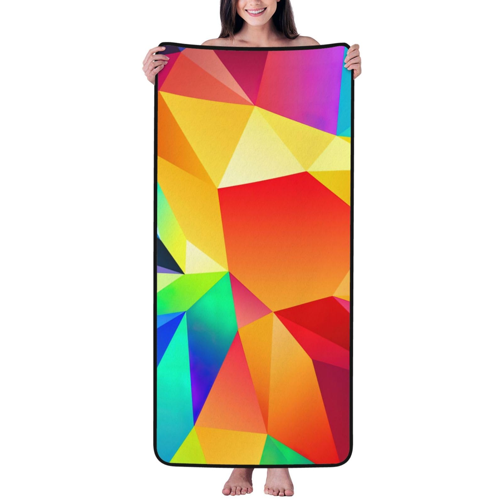 JBJGKHLP Rainbow Geometric Print Women Men Couples Coral Velvet Bath Towel Ultra-Soft For Home Bathroom Travel