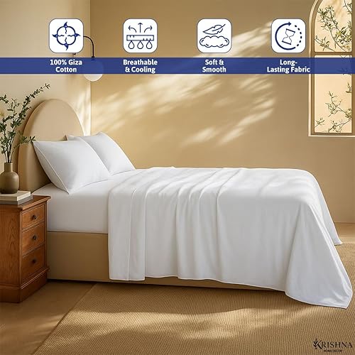 Miniatura 2 de KRISHNA Juego de sábanas de 4 piezas, 100% algodón egipcio Giza, ultra suave y transpirable, sábanas de calidad de hotel, se adapta a colchones de