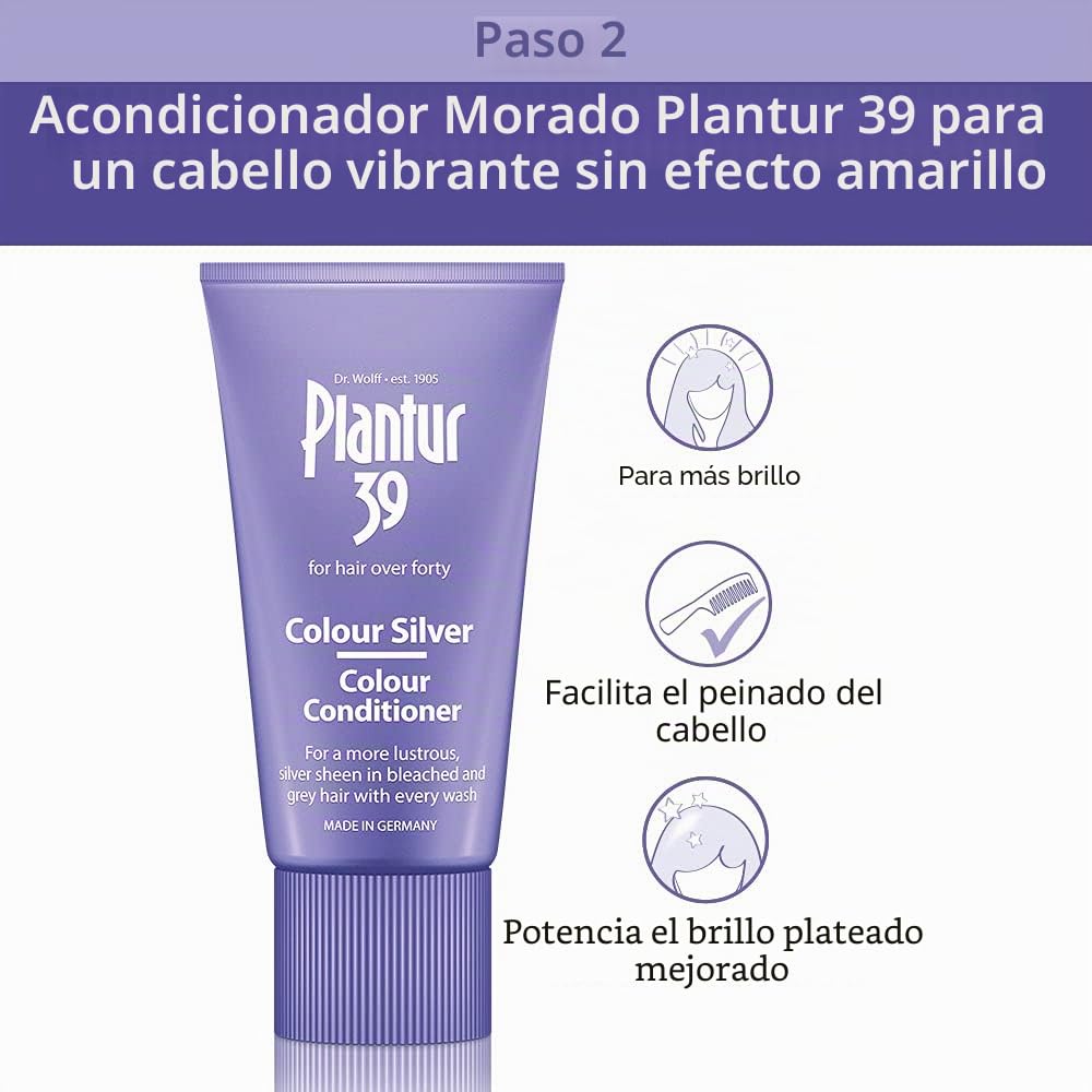 Plantur 39 Juego de champú y acondicionador morado | Brillo plateado mejorado para cabello decolorado y gris | Previene y reduce la pérdida de cabello y apoya el crecimiento del cabello | 1 champú de