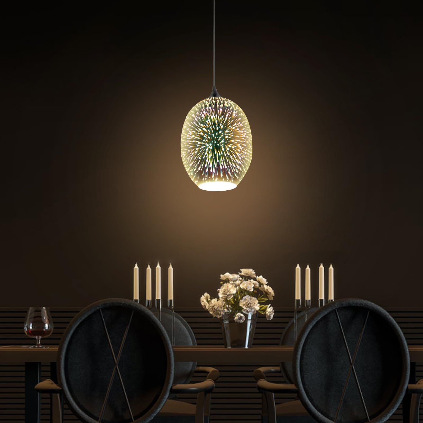 Szklana lampa wisząca 3D, nowoczesna lampa wisząca z regulacją wysokości z oprawką E27, stylowa lampa sufitowa do salonu, sypialni, jadalni i kuchni, lampa szklana, srebrna, bez źródła światła