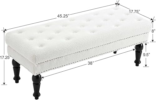 Miniatura 2 de Banco tapizado moderno, de 45 pulgadas, sherpa para dormitorio, banco otomano con botones copetudos y patas de madera maciza para dormitorio, sala