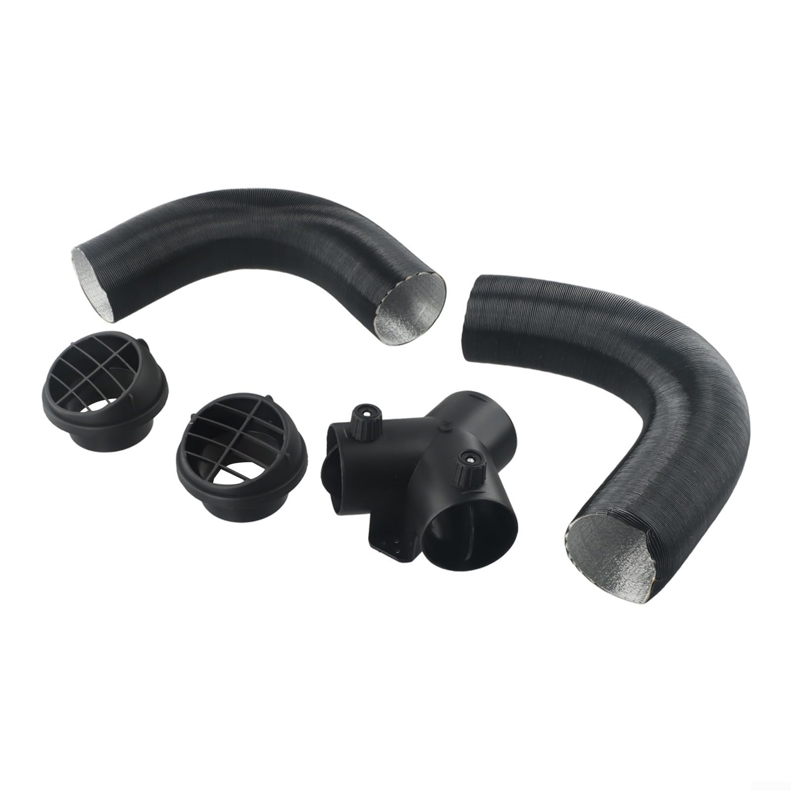 Branche en Y pour conduit d'air chaud en feuille d'aluminium de 60 mm, avec sortie d'aération en plastique et colliers de serrage chromés, pour Eberspacher, pour Webasto