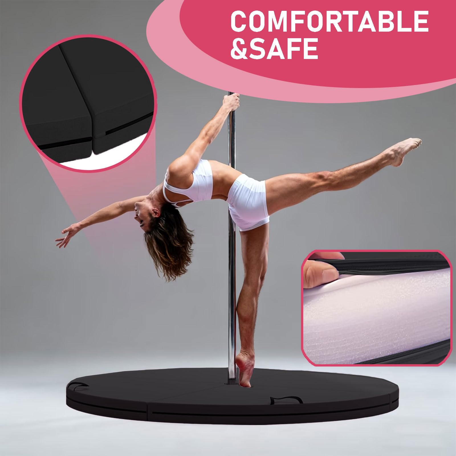 Tappetino Per Pole Dance, Tappetino Protettivo Rotondo Per Pole Dance, Tappetino Fitness Antiscivolo, Spessore 3 Cm/5 Cm/10 Cm Per Studio Di Danza, Allenamento A Casa, Pole Dan(Size:150×10cm（59×4in）)