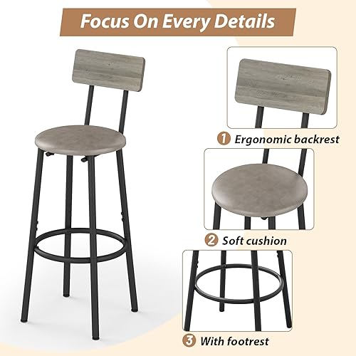 Miniatura 4 de Juego de mesa de comedor para 2, juego de mesa de bar y sillas de 3 piezas, mesa de cocina y sillas, mesa alta con 2 taburetes tapizados de