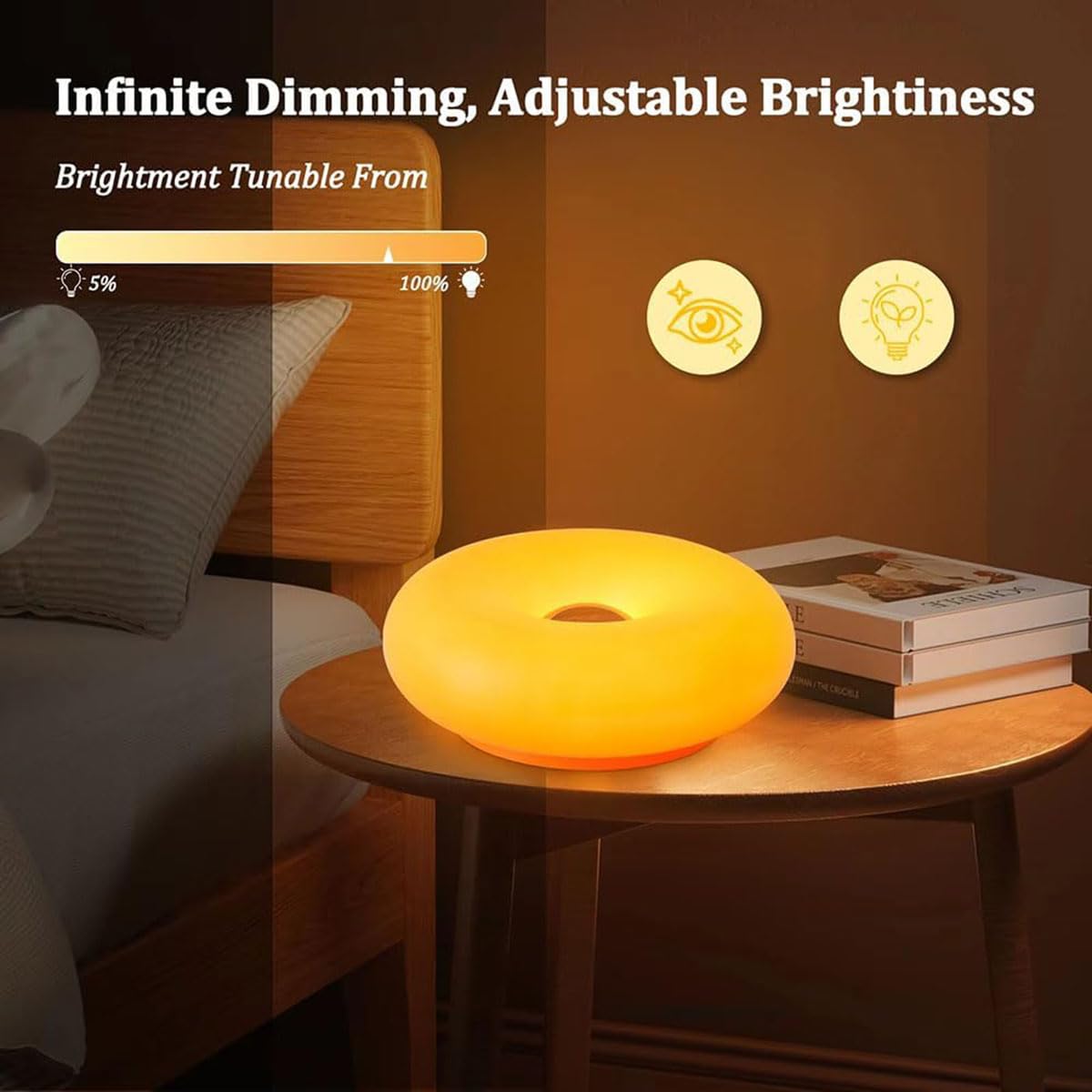 AoLa Donut Lampe Orange LED Innen Wandlampe Touch Dimmbar 3000K-6000K Wandleuchte mit Kabel und Stecker Rund Nachttischlampe Modern Glas Tisch Lampe für Wohnzimmer Esszimmer Schlafzimmer Kinderzimmer