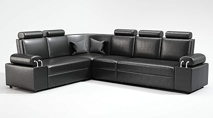 Sekar Lifestyle L Shape Corner Sofa Set for Living Room [with Steel Handles] (Black, 5 Seater)