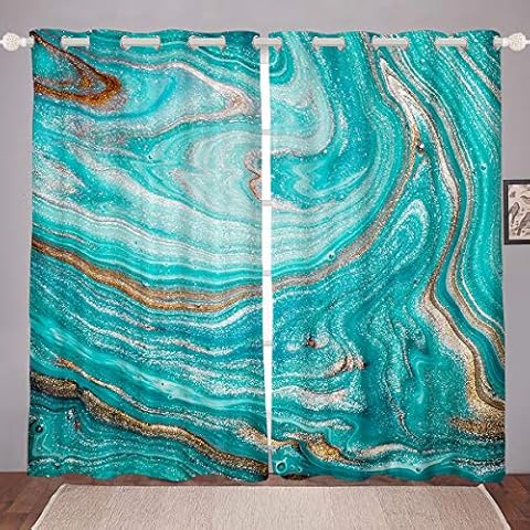 Mármol Impreso Drapes Mujeres Teal MármolCortinas Abstractas Arte Cortina de la Ventana Paneles Cover