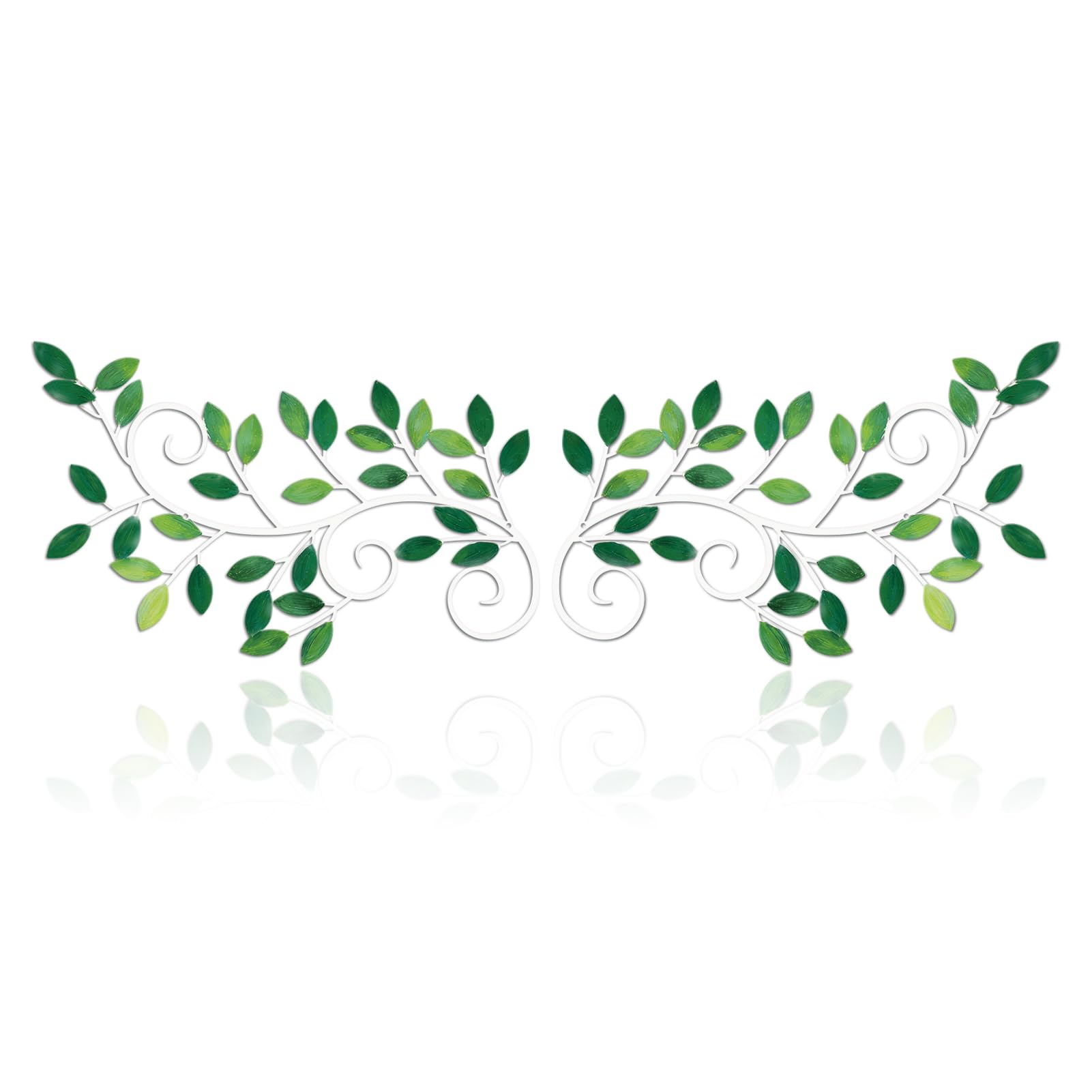 ESTART 2 Pieces Metal Tree Leaf Wall Decor Vine Olive Branch Leaf Wall Art Ornament Wall Hanging Sign for above Door, Living Room, Hallway, Office, Indoor and Outdoor Decoration (Green)