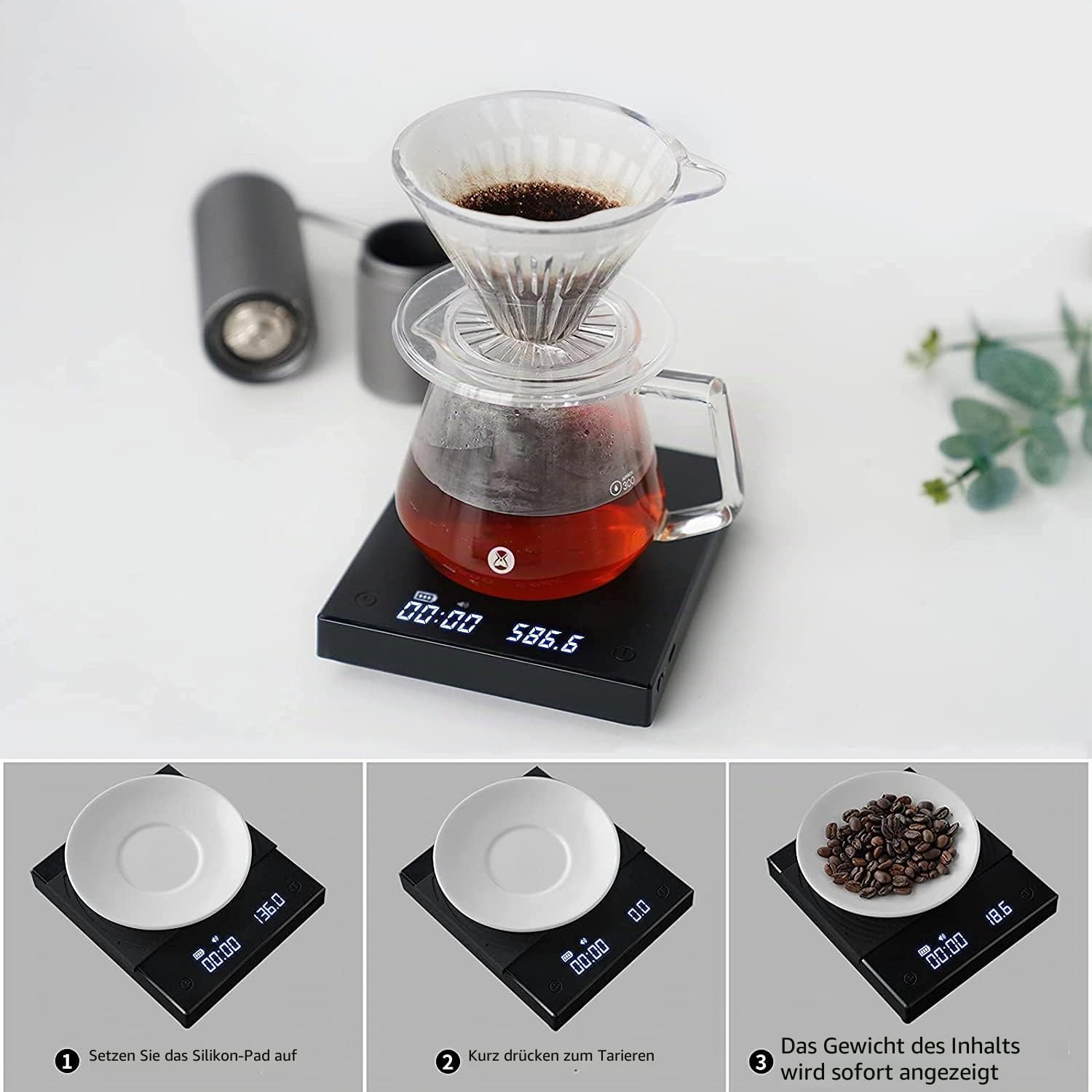 TIMEMORE Kaffeewaage, Espresso-Waage, Digitale Kaffeewaage mit Timer, 2000 g (Schwarz)