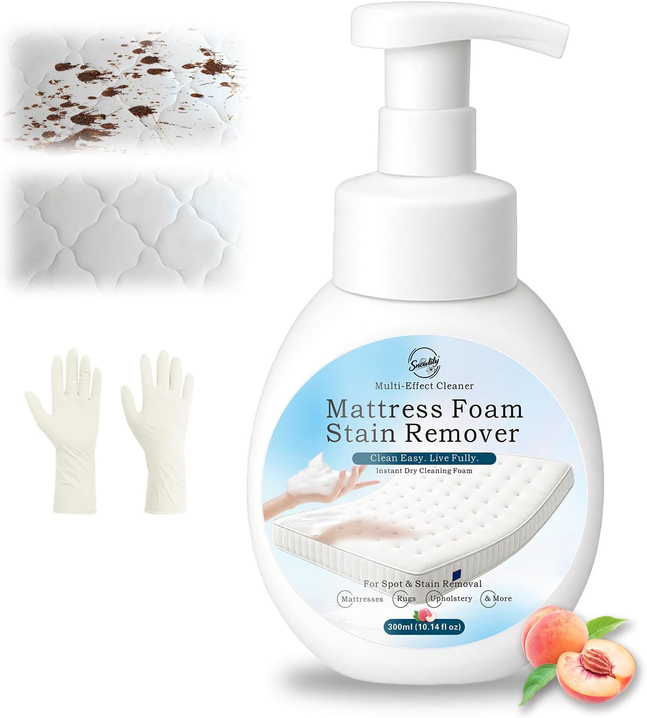 Snowlily Mattress Stain Remover Foam Spray - Multi-Surface Fabric and Upholstery Cleaner for Mattress, Couch, Carpet,300ml