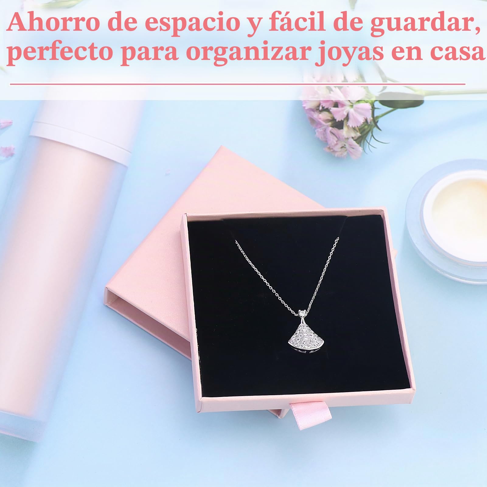 Caja de Regalo para Joyería Rosa con Bolsa de Terciopelo, Organizador de Collares, Pendientes y Anillos