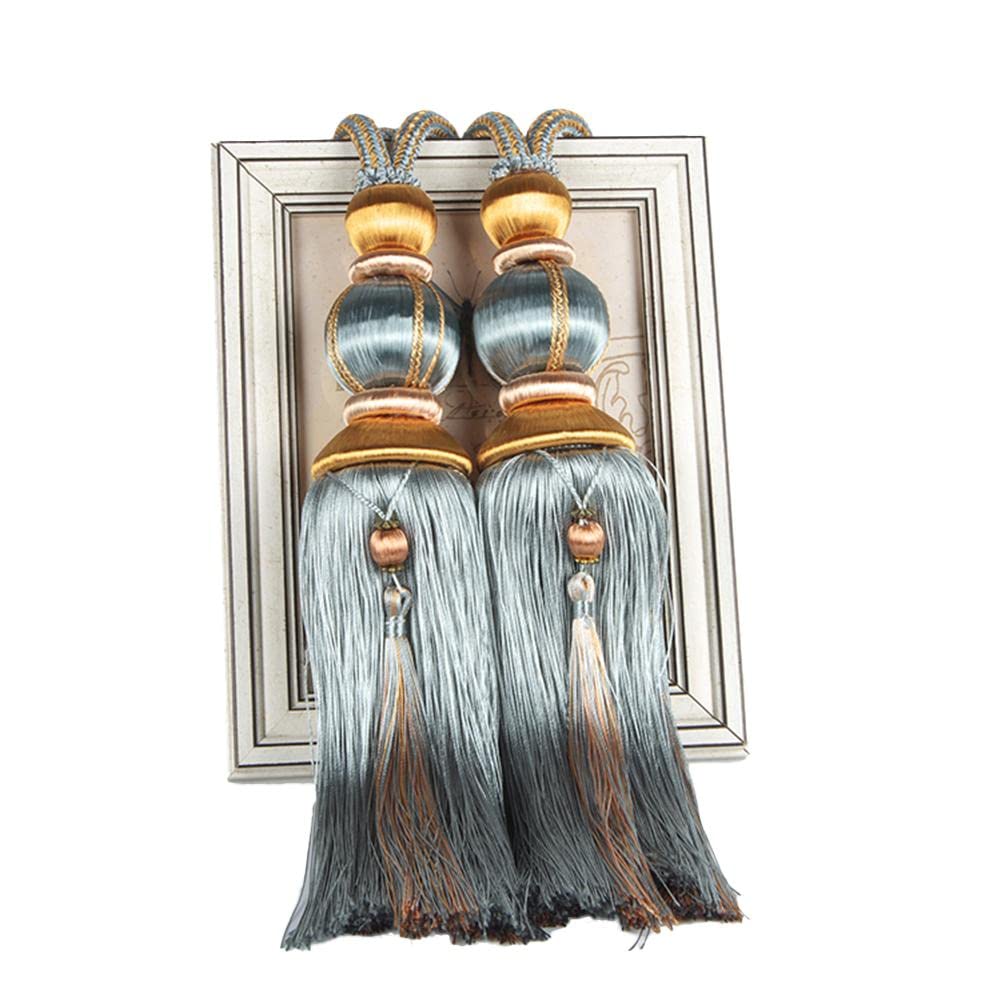 Alzapaños de cortina cuerda, 1 par, borla con cuentas, bola colgante, accesorios for decoración del hogar(Light Blue)