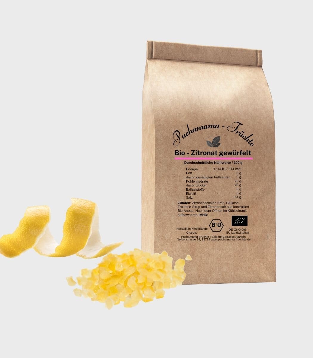 Bio Zitronat gewürfelt 6 mm – kandierte Zitronenschalen mit Bio-Maissirup, vegan, ohne Schwefel