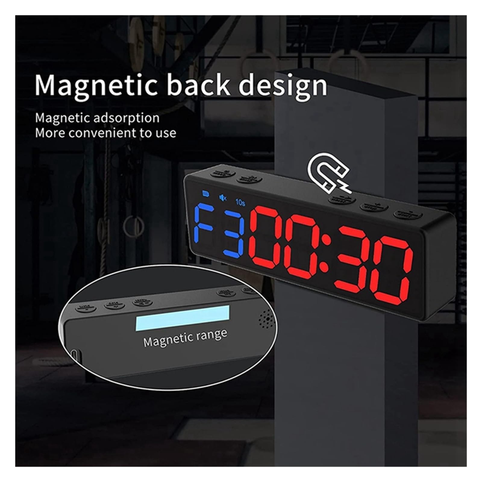 Countdown Timer, Timer da palestra portatile timer a intervalli allenamento orologio fitness conto alla rovescia/su/cronometro timer fitness ricaricabile USB magnetico