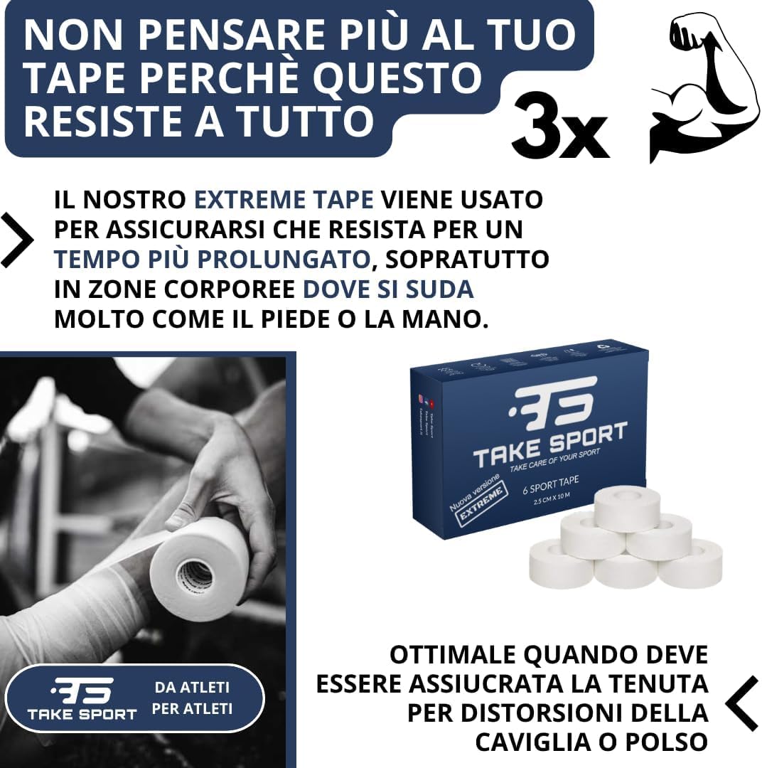 TAKESPORT, NUOVA FORMULA EXTREME! Tape sportivo, Nastro fasciature, Nastro Sportivo, Sport Tape, Tape dita crossfit, Nastro bendaggi sportivi, nastro caviglie, Nastro per fasciature 6 pz 5cmx10m