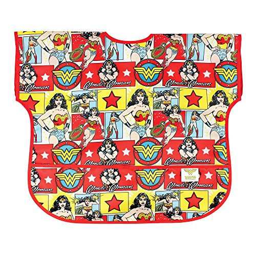 Bumkins Junior Bib / DC Comics Short Sleeve Toddler Bib / Smock 1-3 Years, Waterproof, Washable, Stain and Odor Resistant  Wonder WomanComic