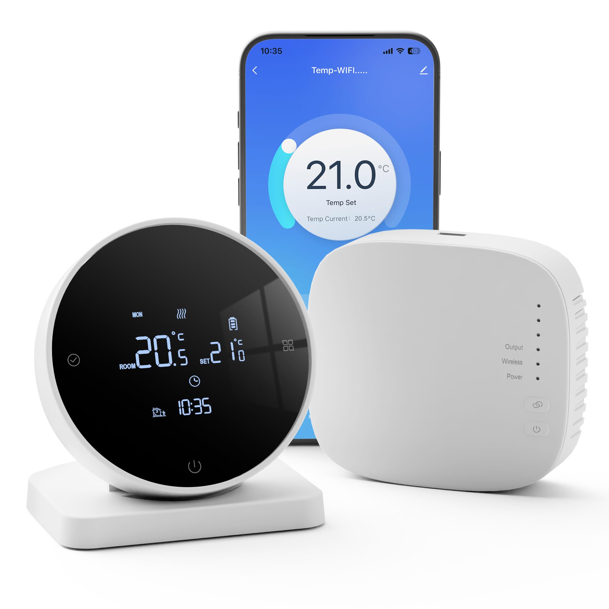 Termostato de Caldera inalámbrico Inteligente con RF Receptor,Termostato Inteligente Wi-Fi Alimentado por batería,programable Diariamente Control App y Voz, Alexa/Google