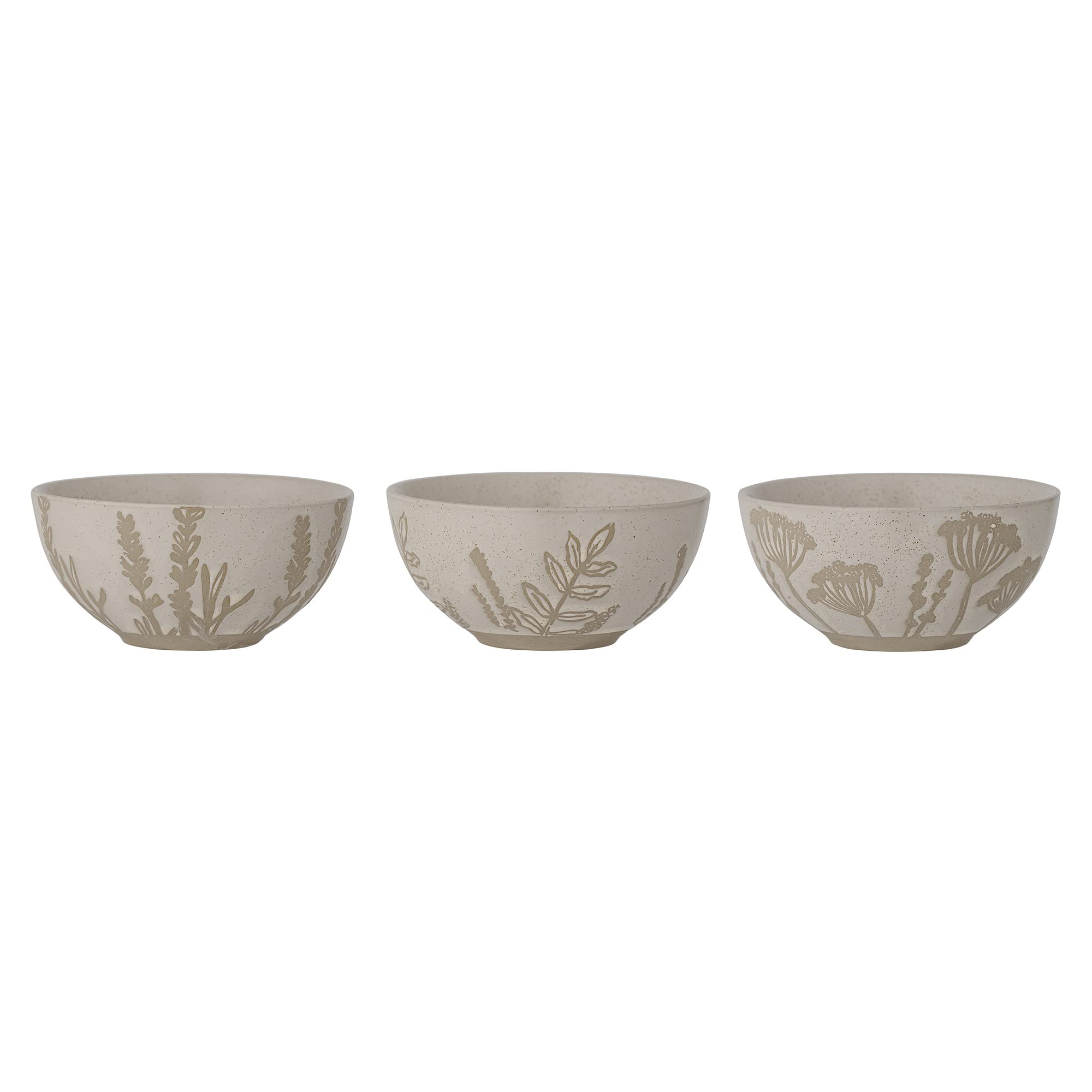 Bloomingville Primrose Schale 3er Set – Steingut – Blumendesign – 350 ml – Spülmaschinenfest, Mikrowellengeeignet, Ofenfest – Ø11,5 cm