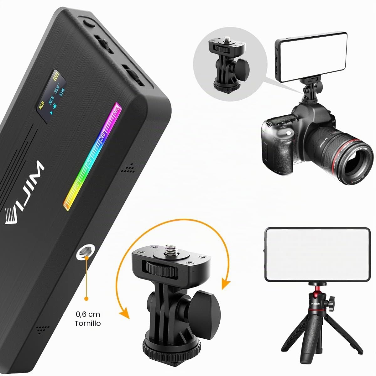 Ulanzi VIJIM VL196 - Lámpara LED RGB para cámara y Smartphone (Temperatura de Color Ajustable (RGB + 2500 K-9000K) y batería 3000mAh para Streaming Vlog Studio