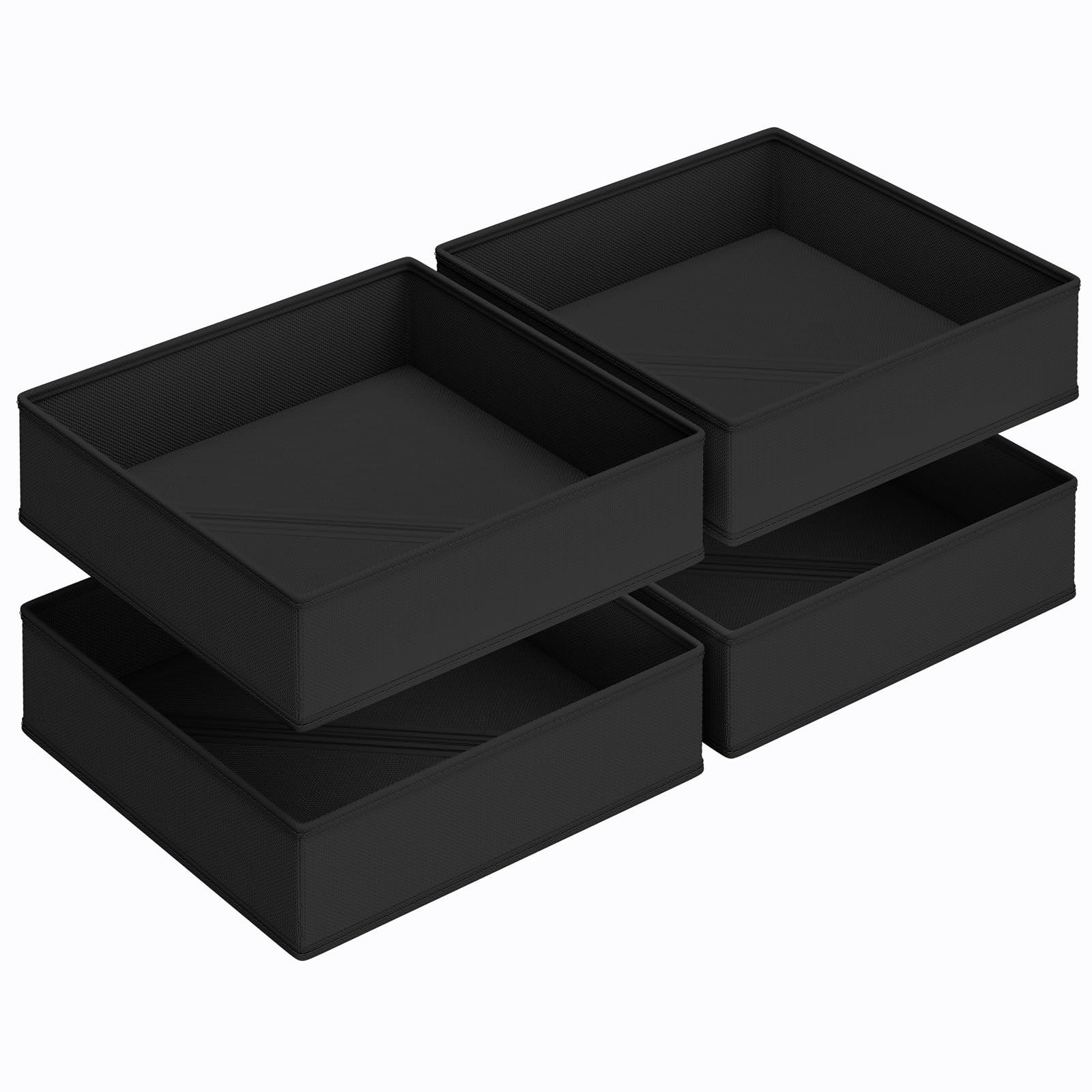 DIMJ Black Large Drawer Organiser, 4 Pack Wardrobe Storage Cubes