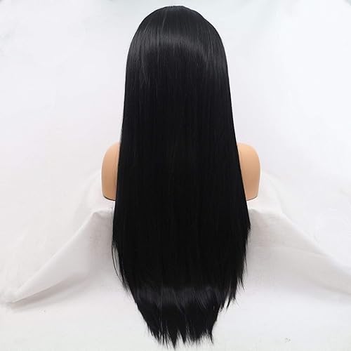 Miniatura 5 de Lucyhairwig - Pelucas rosa magenta para mujer, peluca de encaje frontal de cabello sintético, largo y lacio, fibra resistente al calor, 24 pulgadas