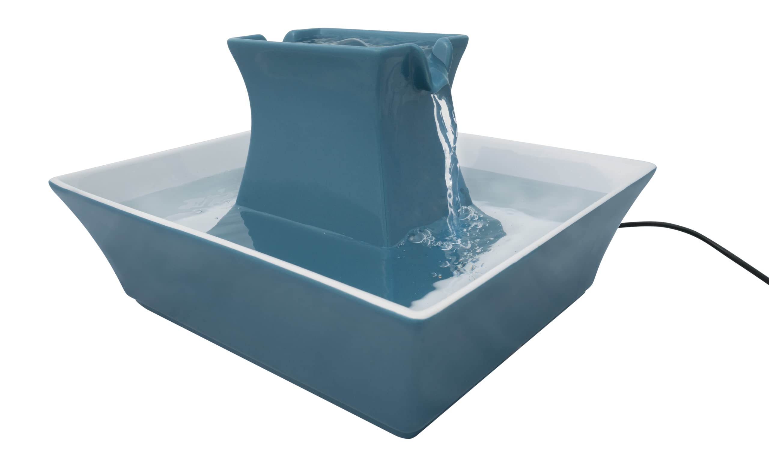 PetSafe Drinkwell Pagoda - Fuente para Perros y Gatos, de Cerámica, Filtros incluidos, Dispensador de agua silencioso, fácil de limpiar, 2 boquillas, capacidad 2 litros, Azul, 1 Unidad (Paquete de 1)