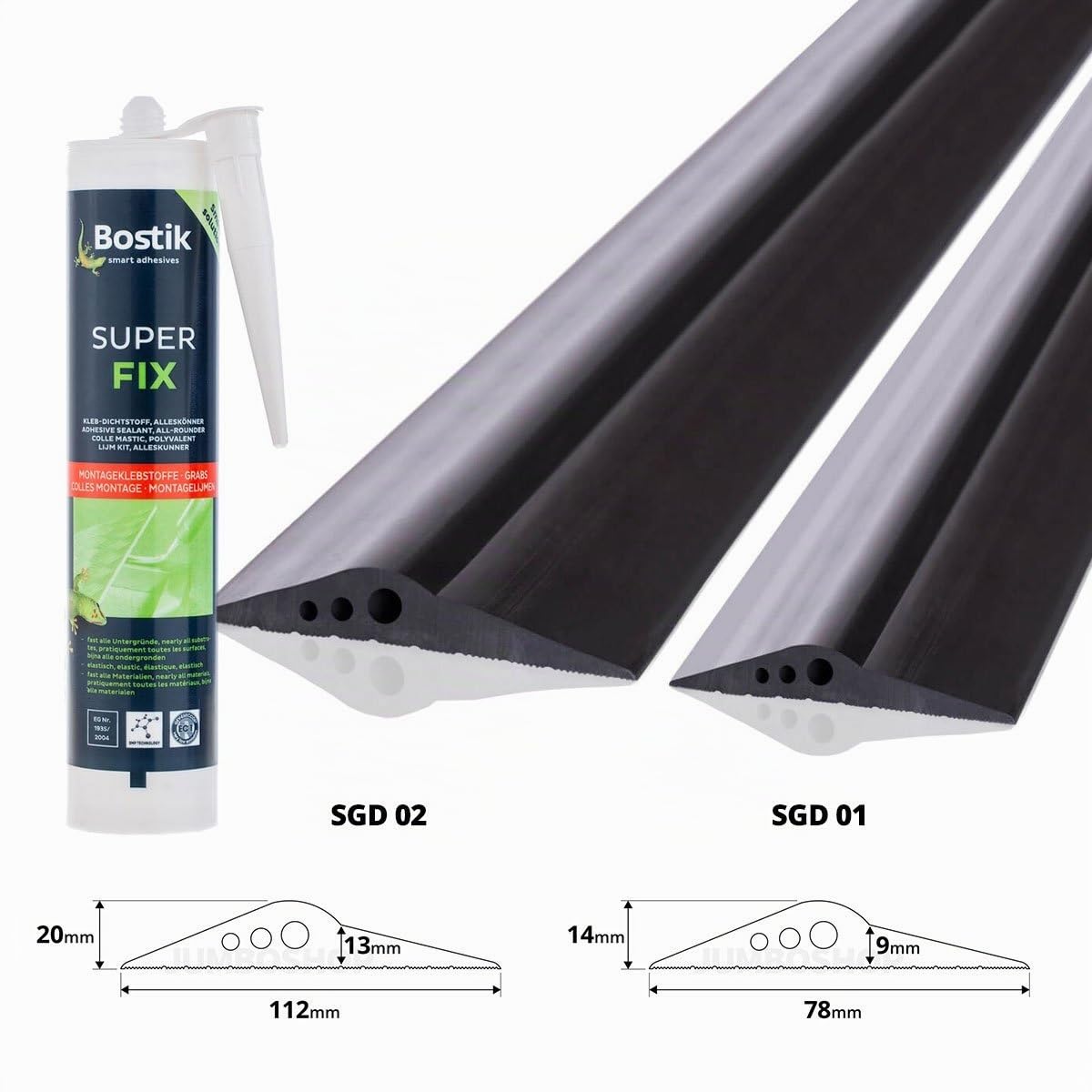 STEIGNER Junta de borde de goma T-45 Negro 10x33 mm 10 m Inserto Metálico Perfil de caucho Protección de borde Refuerzo de Borde